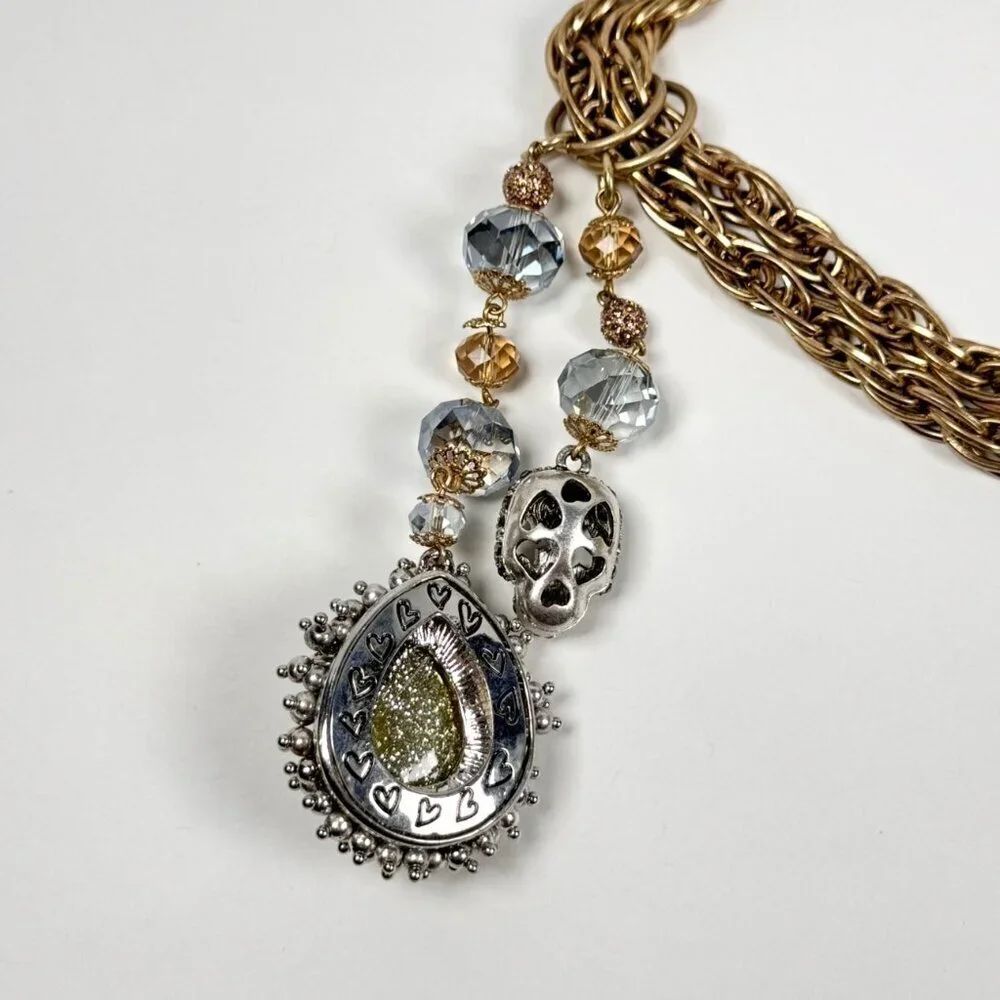 NWT Vintage Y2K  Betsey Johnson Chunky Chain Pendant Necklace Gold Skull